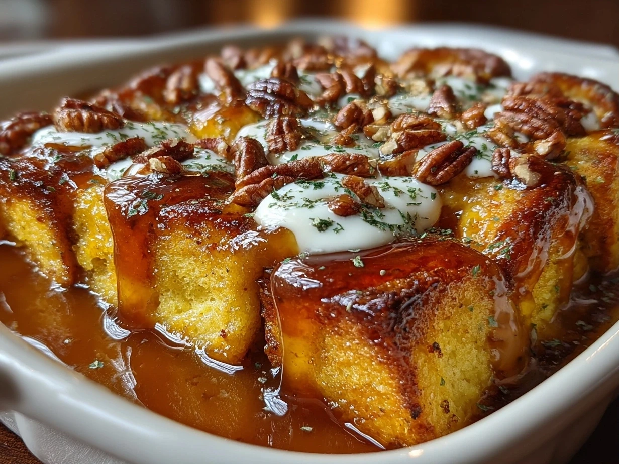 Close-up of finished Pumpkin Spice French Toast Casserole