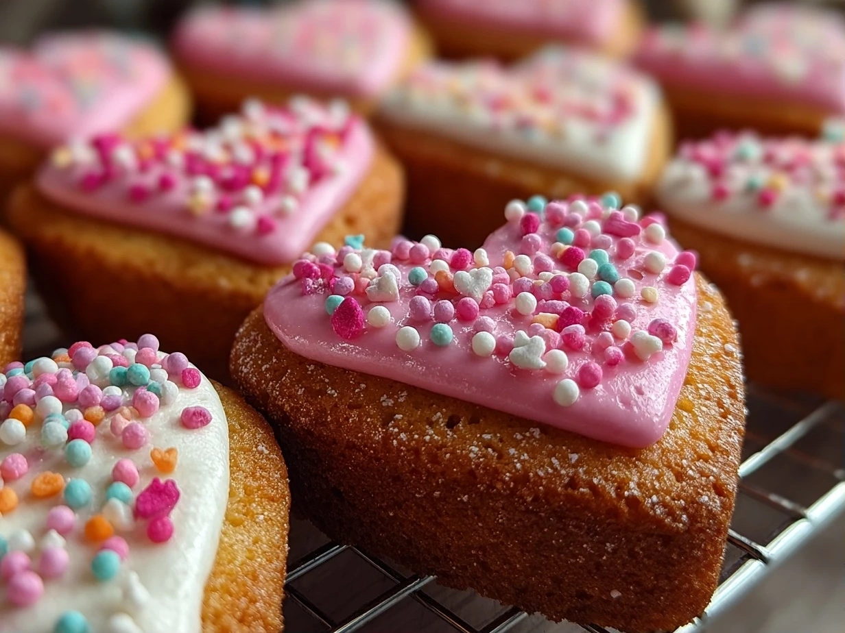 Finished Valentines Mini Heart Cakes on serving plate