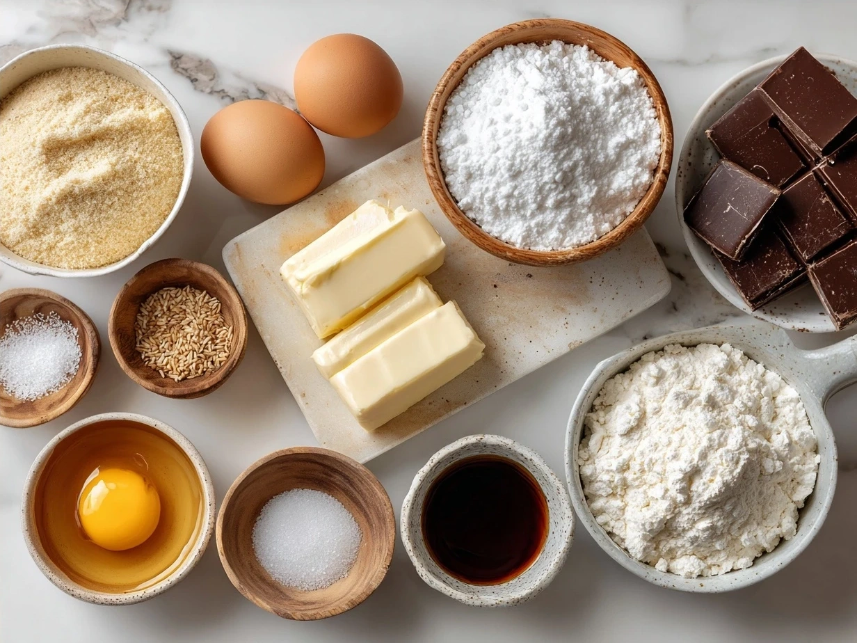 Ingredients for French Toast Bake recipe including whole grain bread cubes, eggs, milk, maple syrup, cinnamon, vanilla, salt, and optional berries or nuts