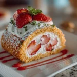 Fresh Strawberry Cream Cake Roll Close-Up