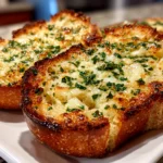 Freshly baked garlic bread on white plate