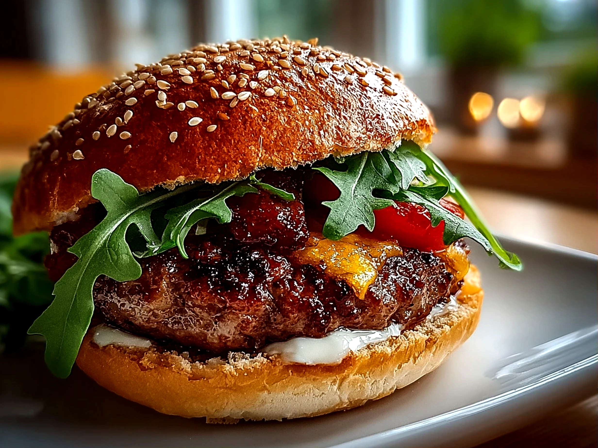 Freshly Prepared Beef Burger Close-Up