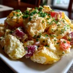 Freshly prepared Japanese Potato Salad on white plate