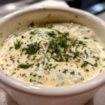 Freshly prepared ranch dressing in a white bowl