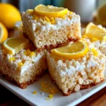 Freshly prepared Zesty Lemon Rice Krispie Treats on white plate