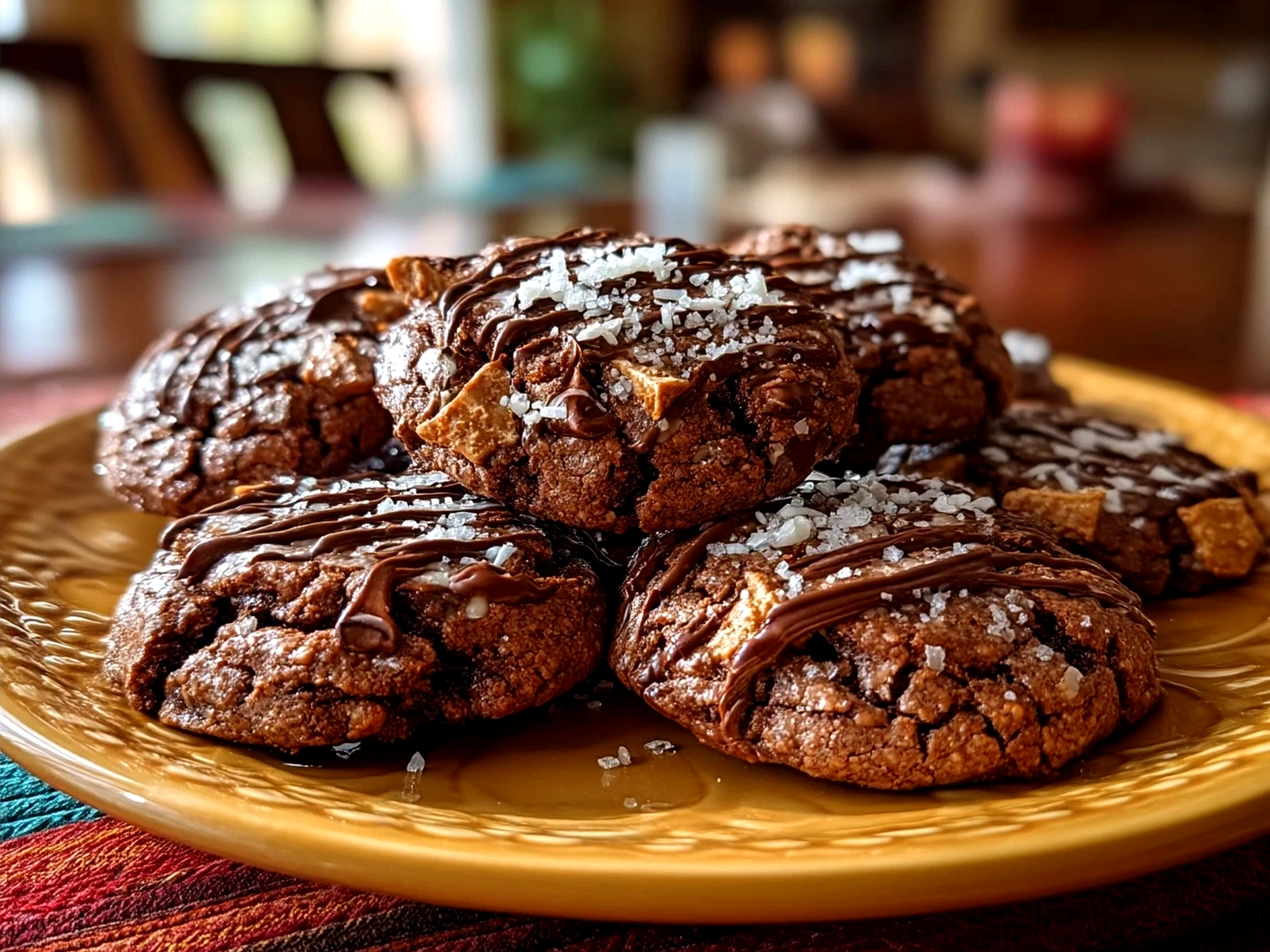 Freshly baked fudgy Grasshopper Cookies served on a plate with a mint garnish