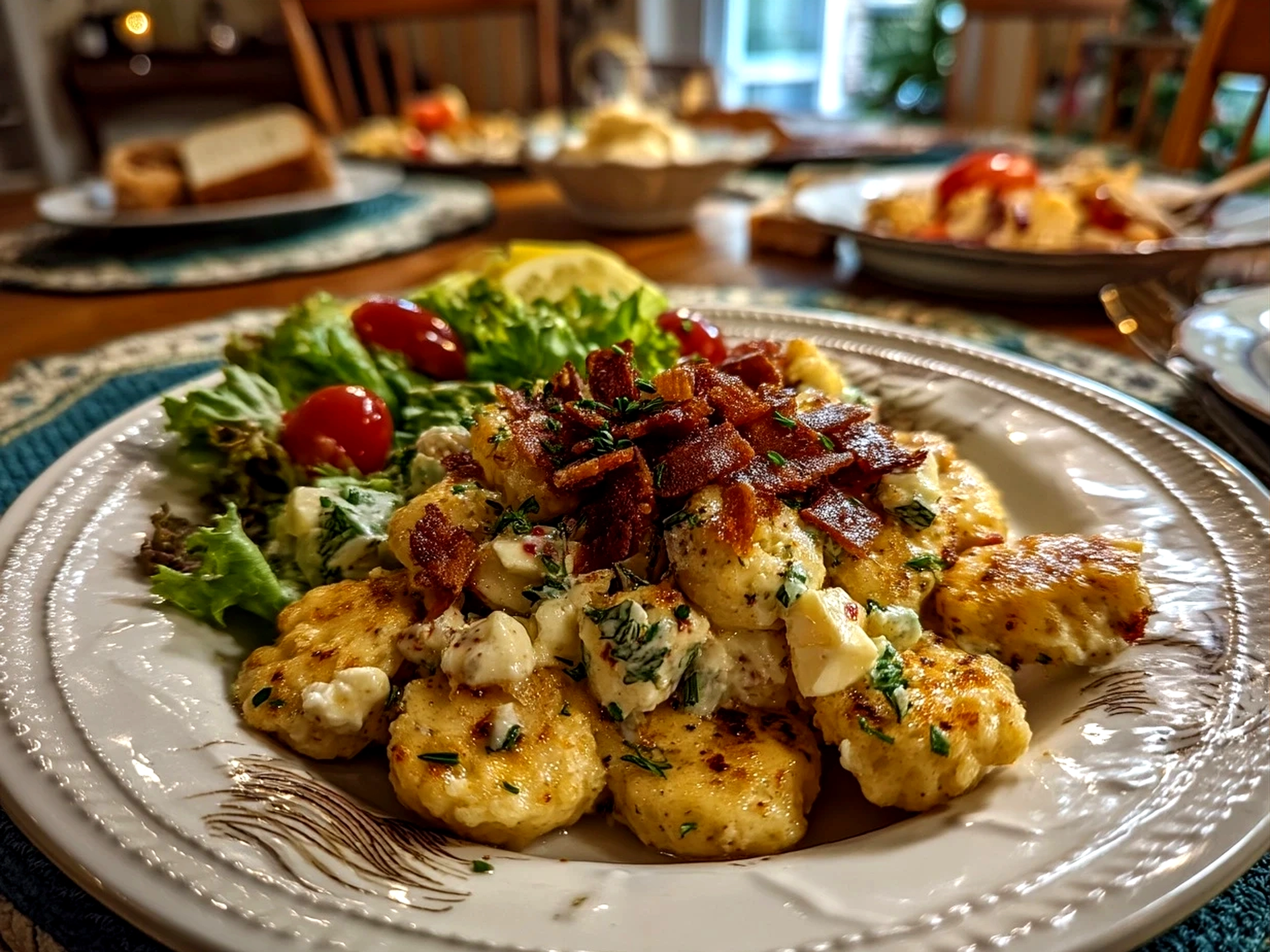 Serving Georgia cracker salad with grilled chicken on a plate