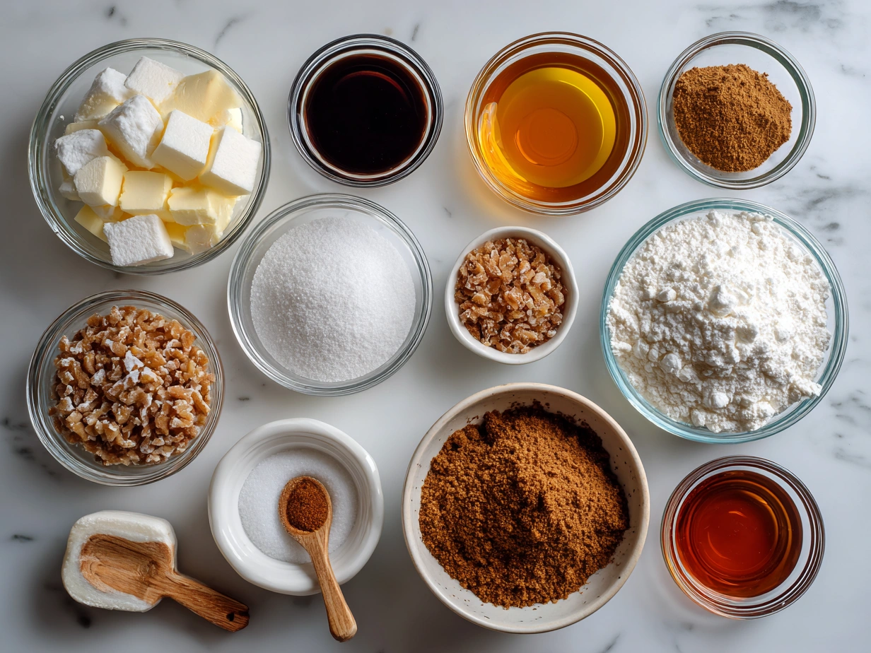 Gingerbread Crinkle Cookies ingredients: butter, sugar, brown sugar, molasses, egg, vanilla, flour, ginger, cinnamon, cloves, baking soda, salt, and sugar for coating