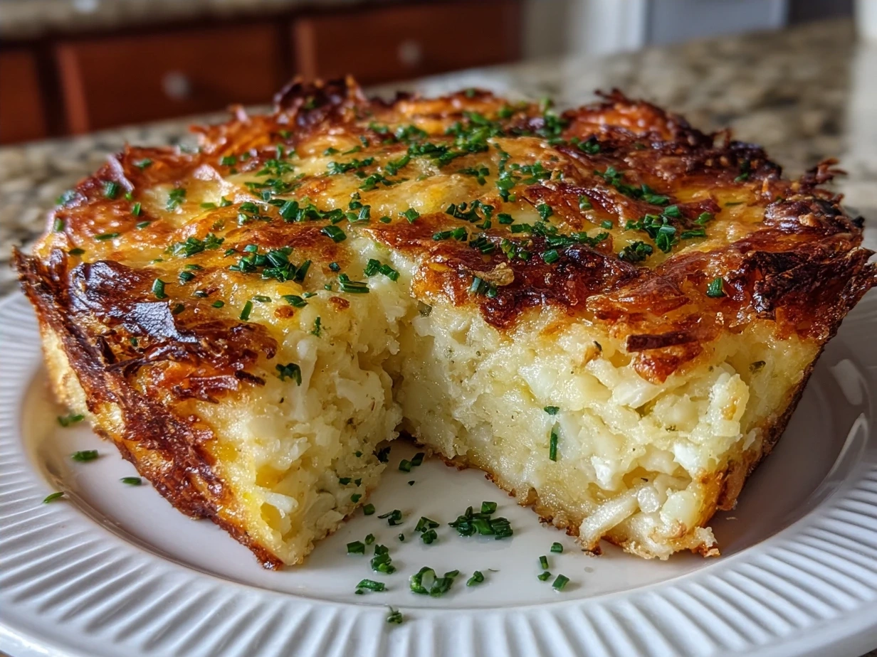 Finished Hashbrown Breakfast Casserole fresh out of the oven with golden bubbly top