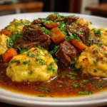 Hearty Bowl of Homemade Beef Stew and Dumplings