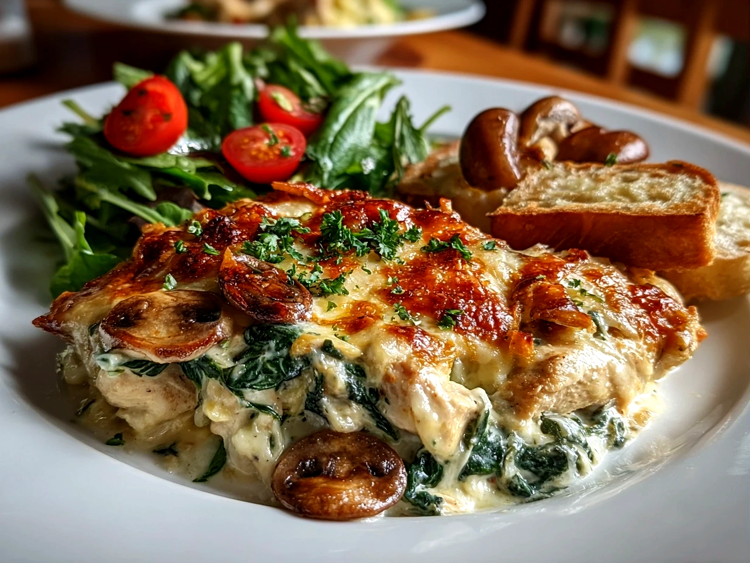Homemade Chicken and Spinach Casserole Close-up