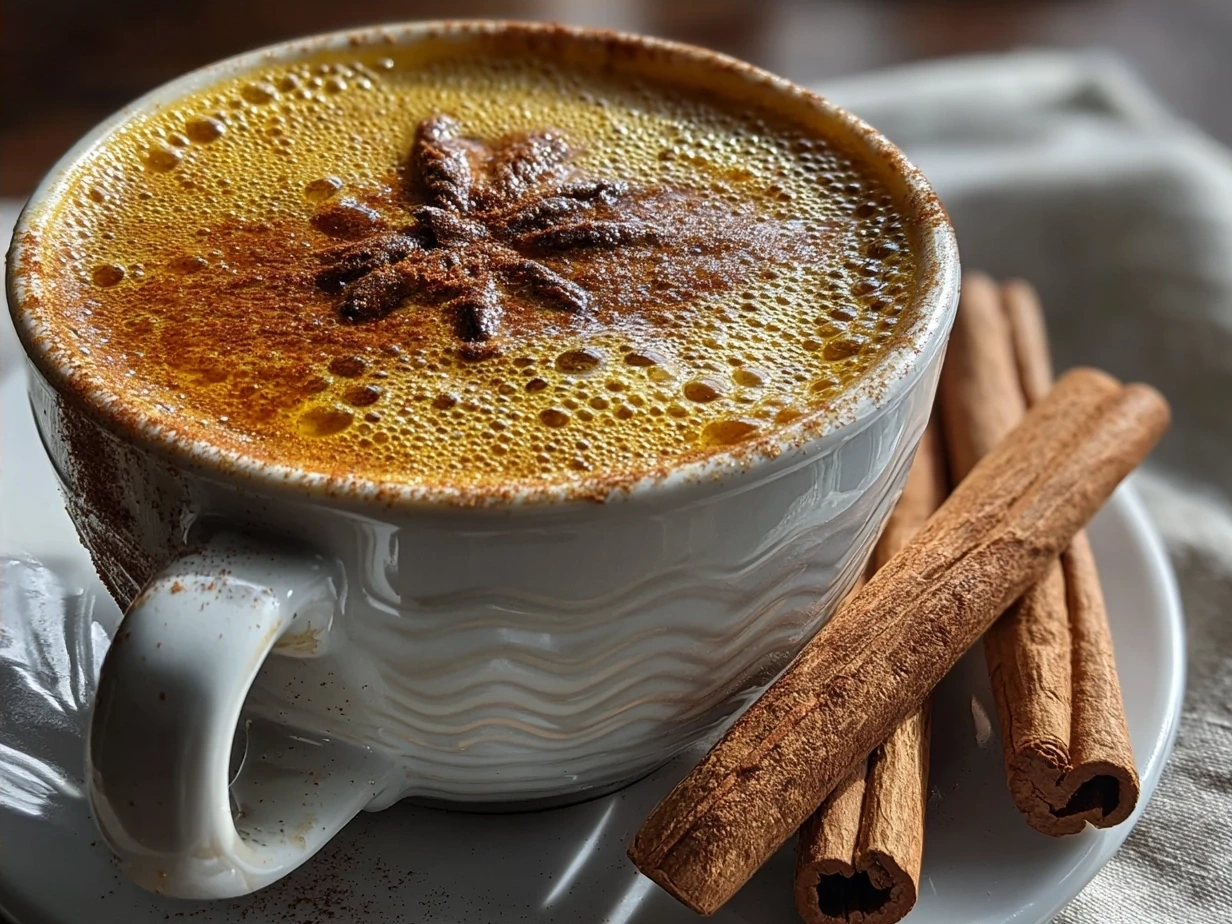 A steaming mug of Hot Buttered Rum on a cozy winter table