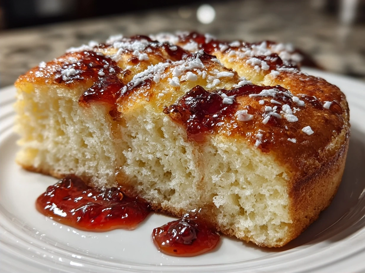Delicious jam donut focaccia fresh baked and ready to enjoy