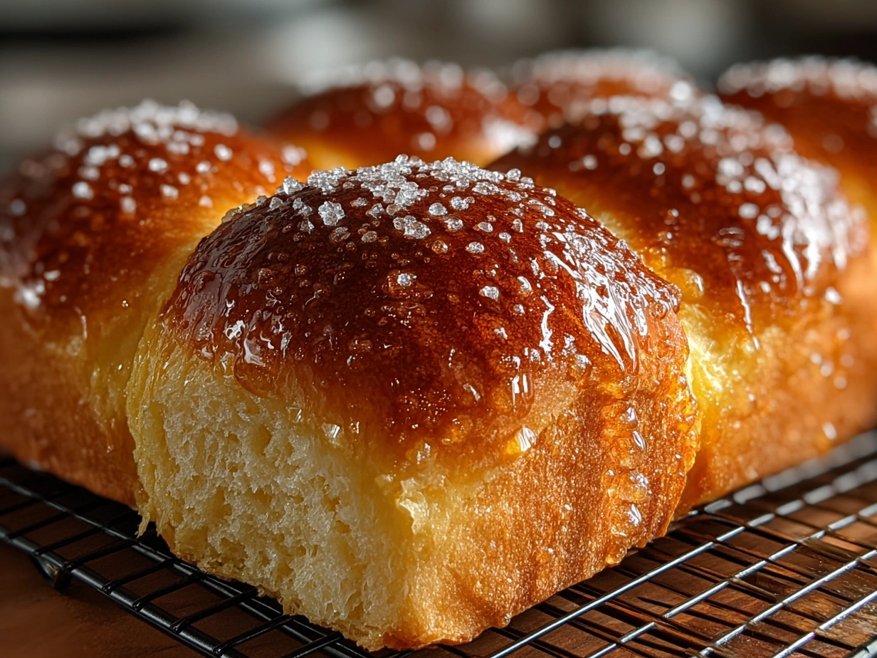 Freshly baked Japanese Milk Bread Rolls ready to serve