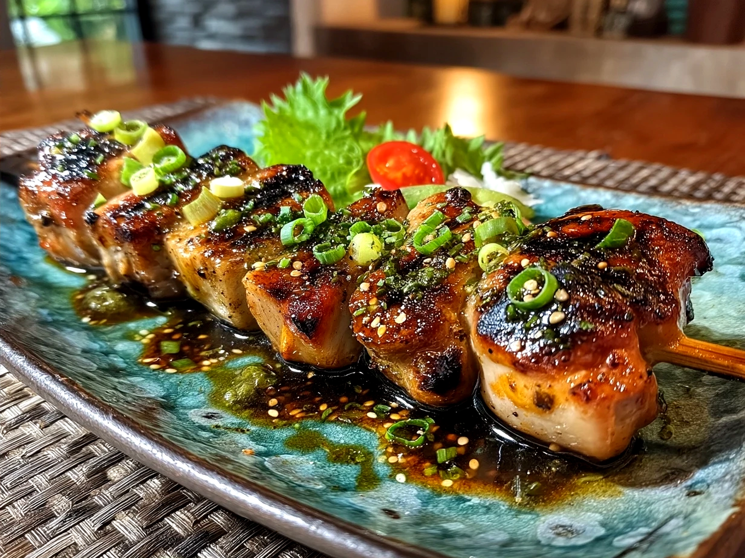 Japanese Yakitori Grilled Chicken served on a platter with sides