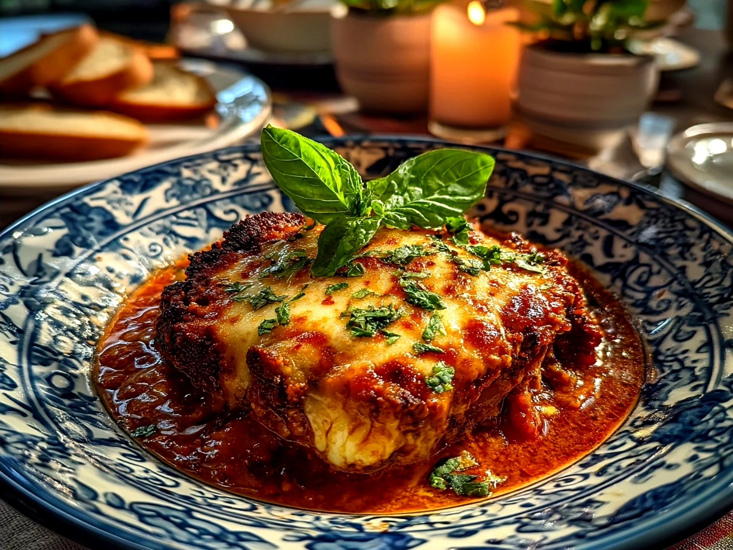 Serving of creamy Italian lasagna soup with cheese on top