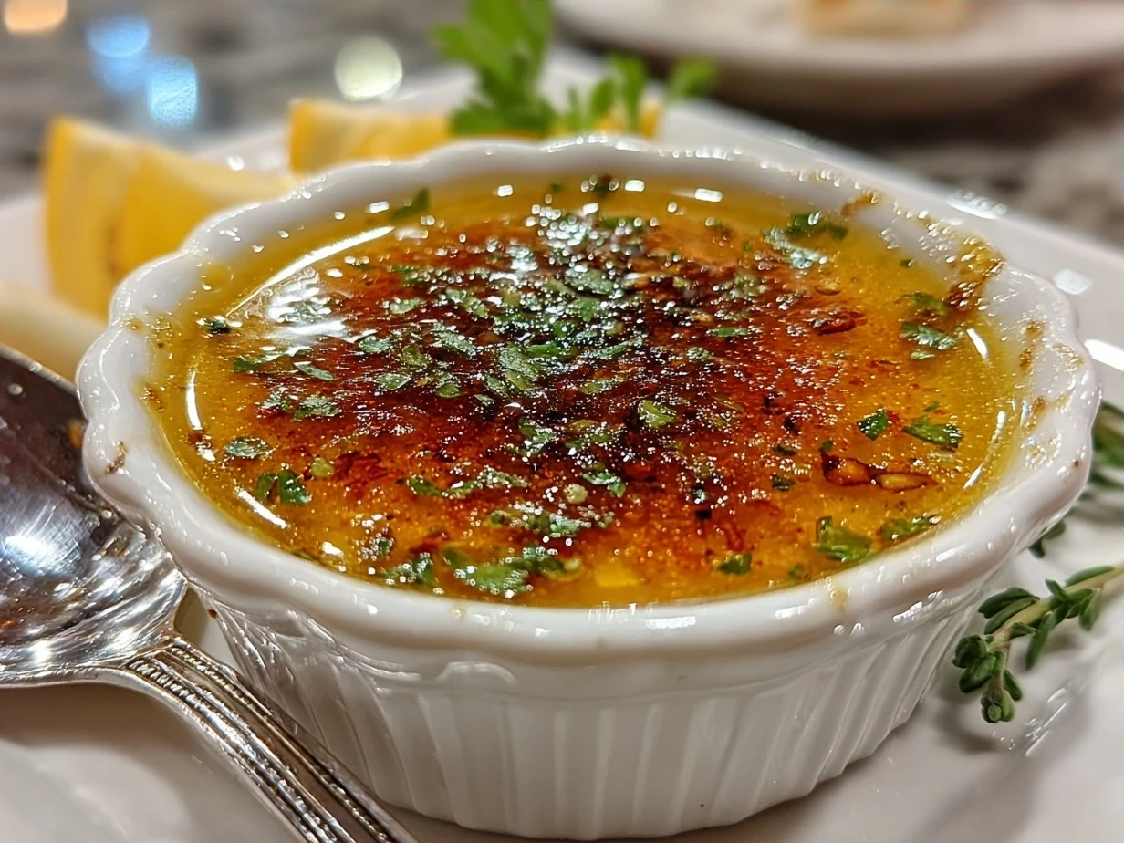 A glass jar of homemade Lemon Vinaigrette Dressing with fresh lemons and herbs on a wooden board.
