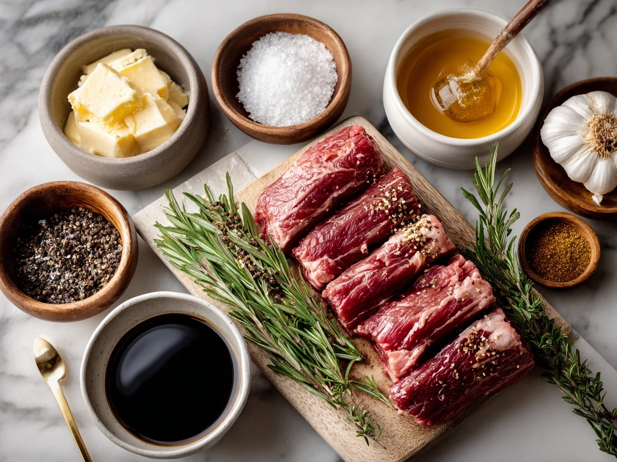 Ingredients for Maple Dijon Glazed Beef Tenderloin laid out for cooking