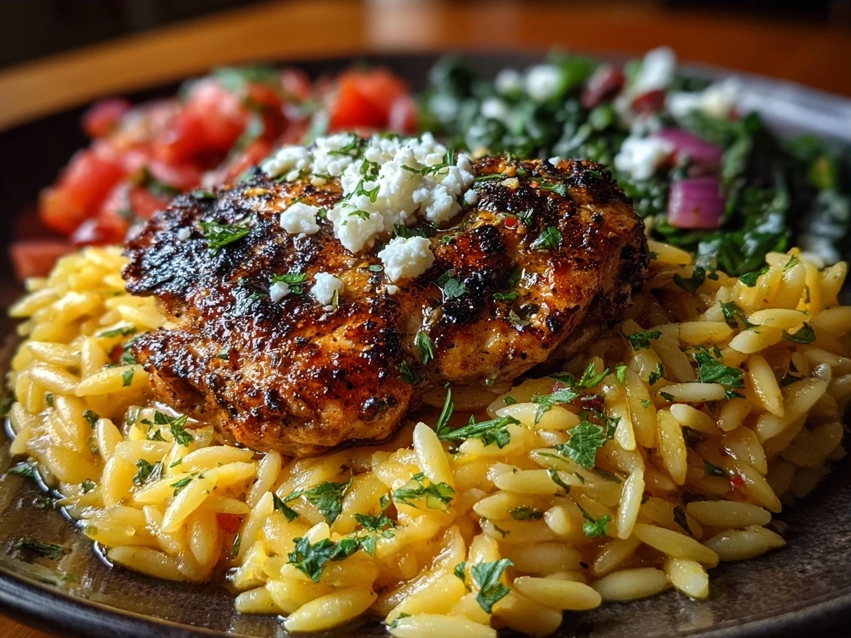 Final cooked Mediterranean Chicken and Orzo dish served in a bowl