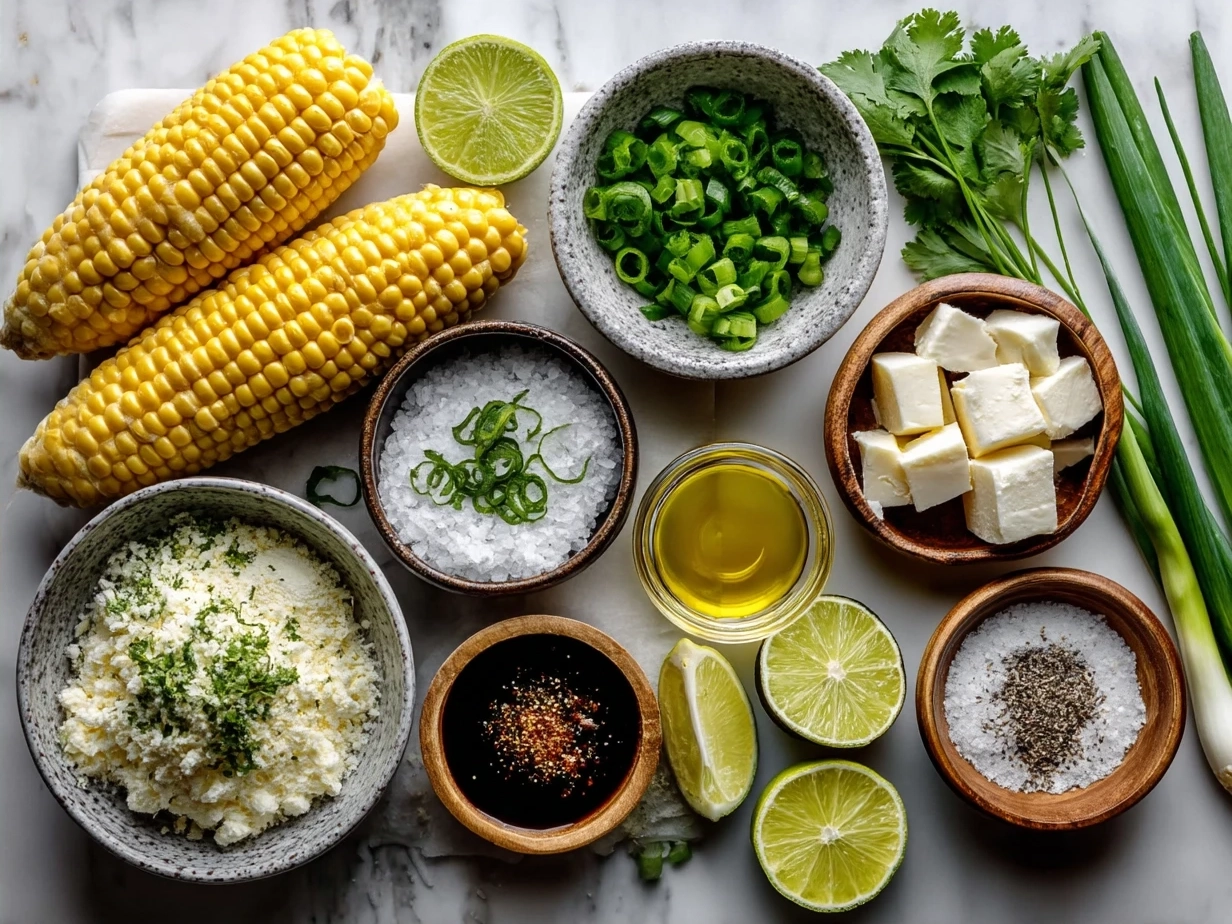 Ingredients for Mexican Street Corn Chicken Salad displayed on a kitchen counter