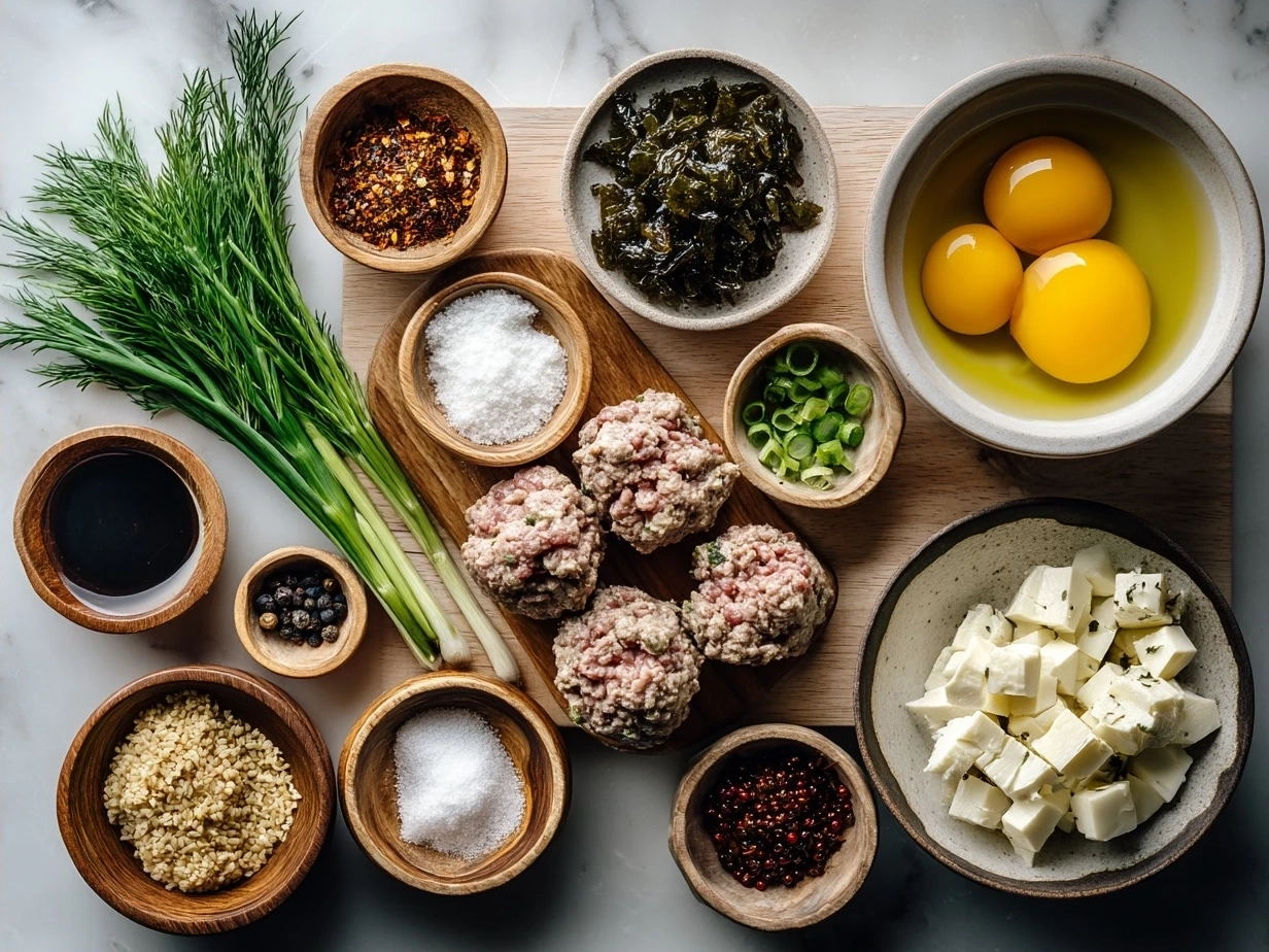 Ingredients for Mongolian Meatballs laid out on kitchen counter