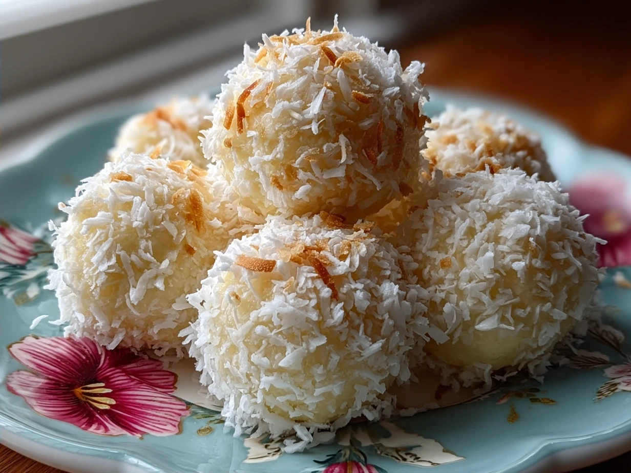 Serving No-Bake Coconut Balls with Cream Cheese