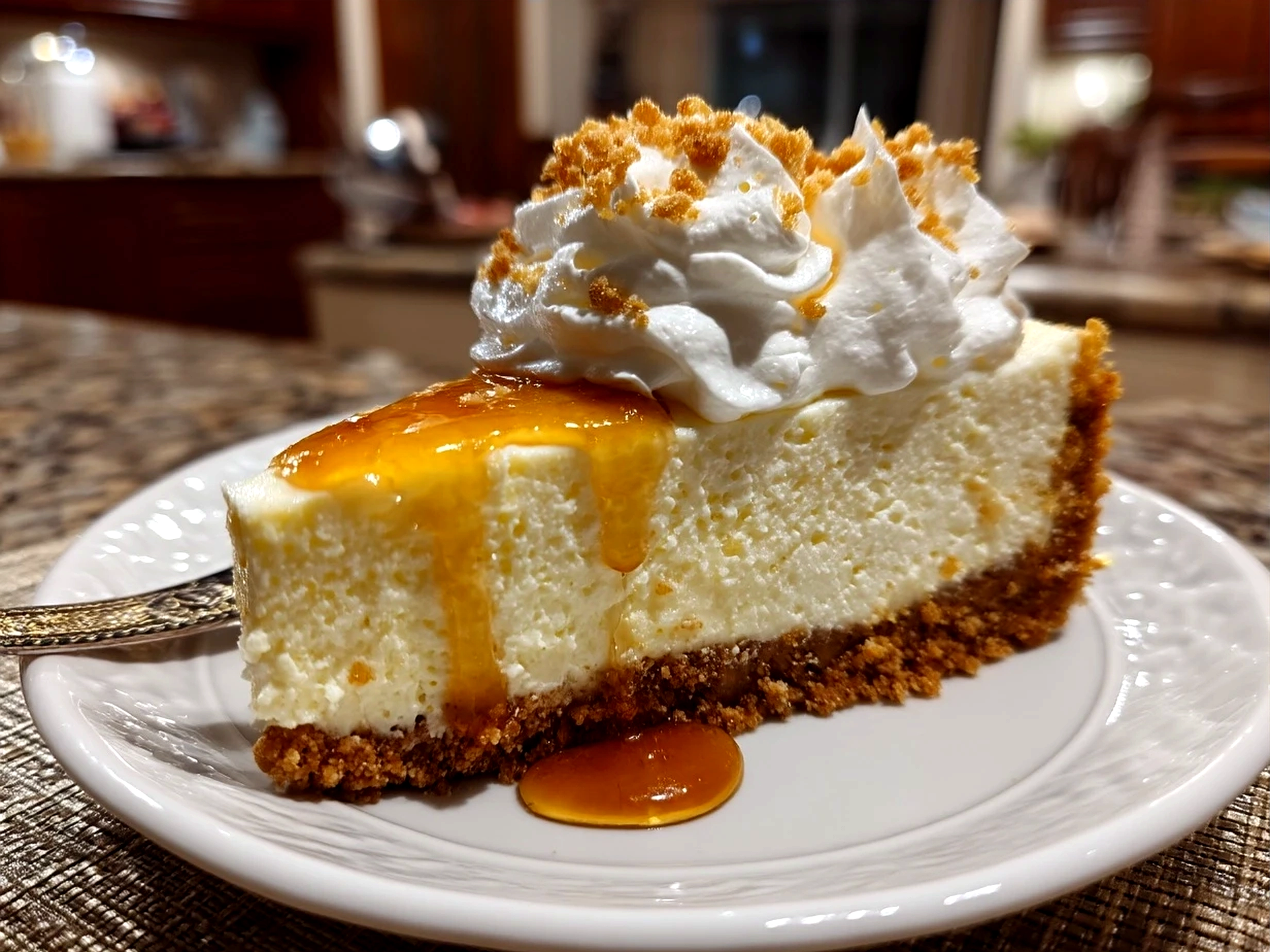 Slice of No Bake Classic Woolworth Cheesecake served with fresh berries and nuts