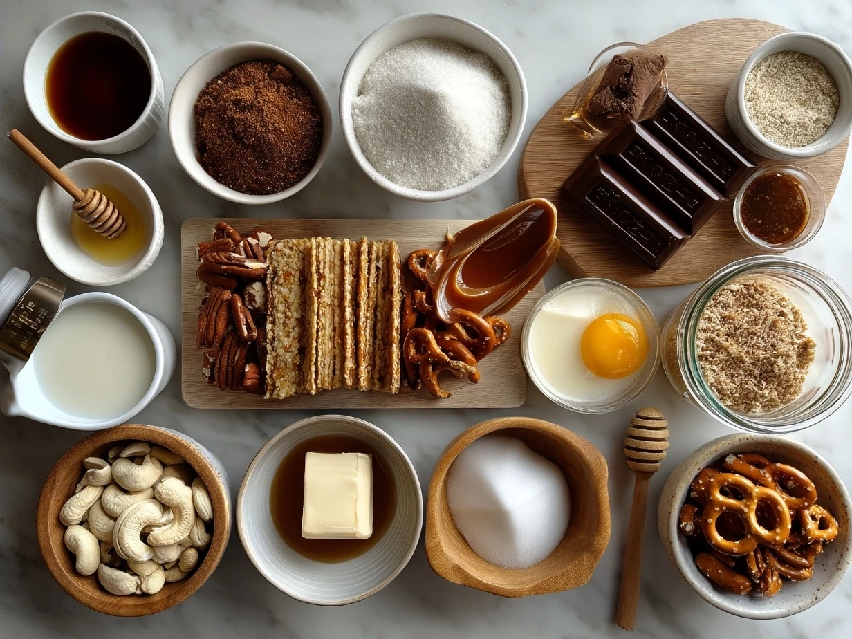 Ingredients for No Bake Salted Caramel Pretzel Bars