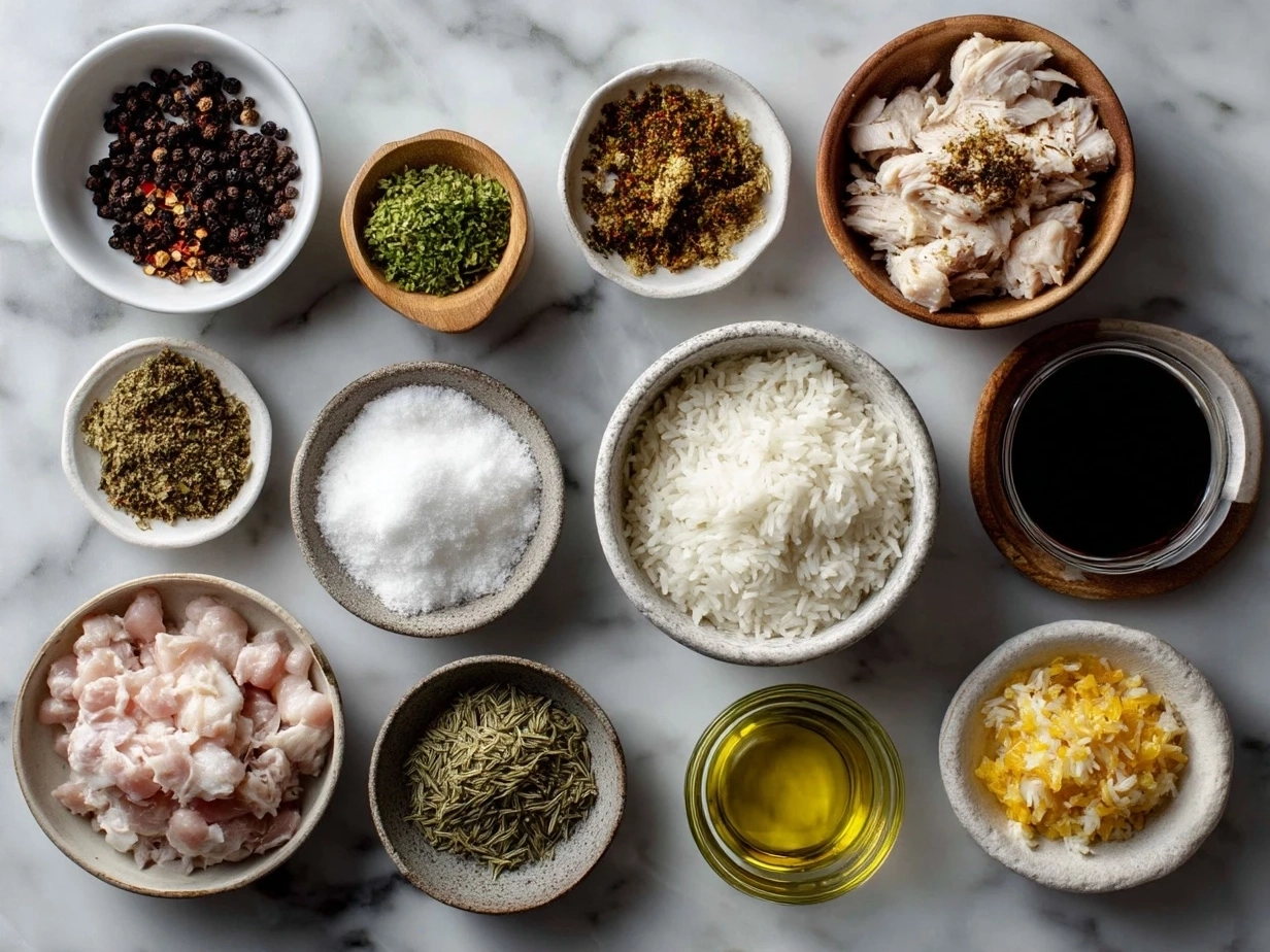 Ingredients for One-Pot Chicken Shawarma Rice neatly arranged