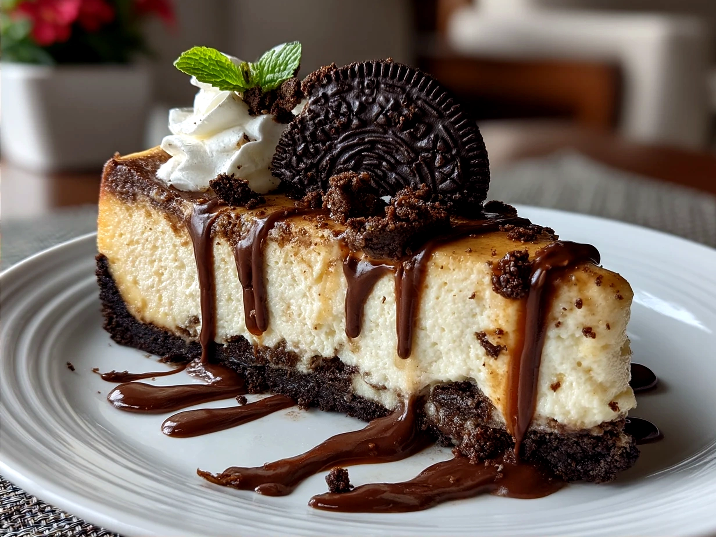 Family enjoying slices of chilled Oreo Cheesecake