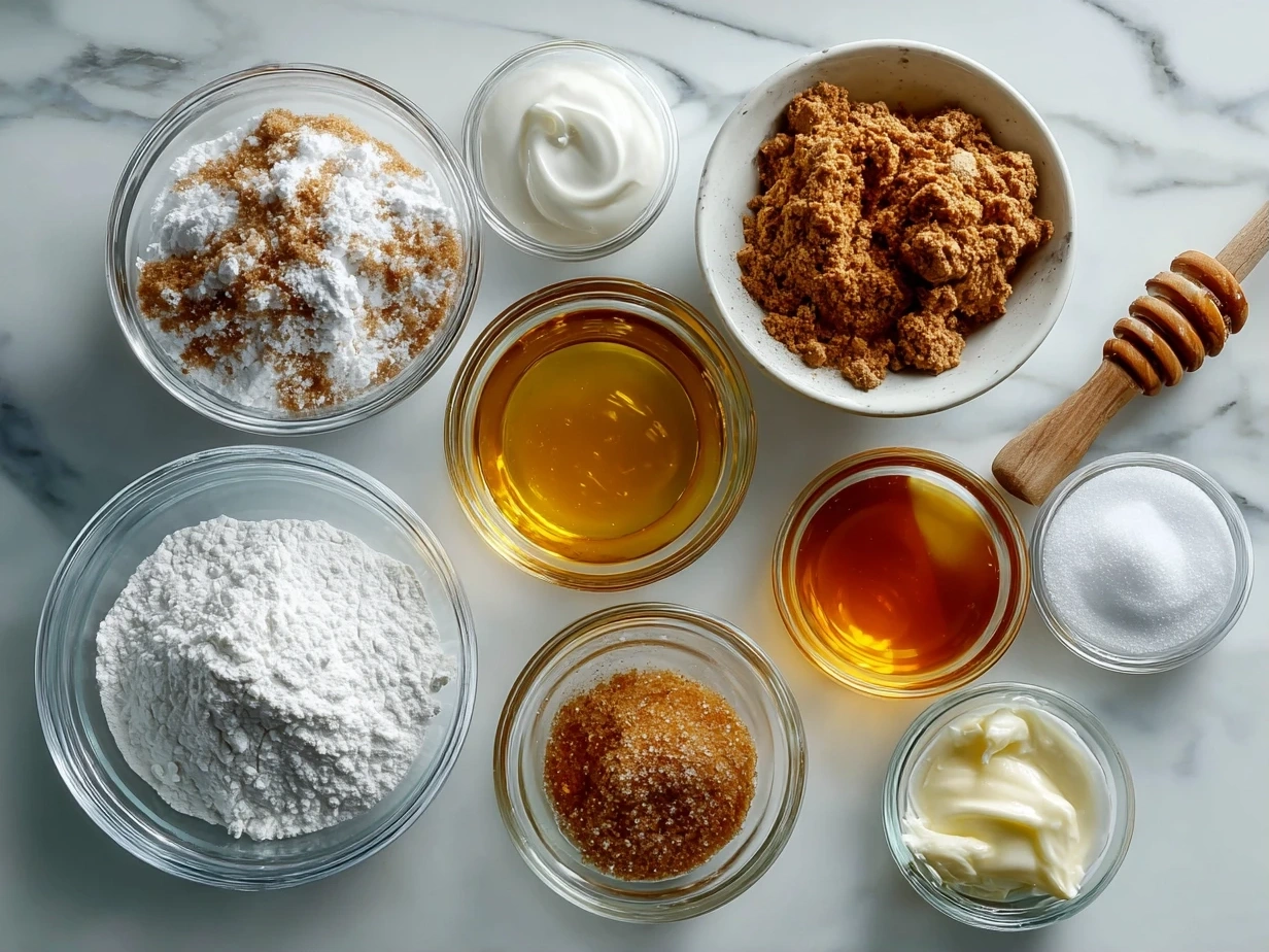 Organized ingredients for Southern Maple Sweet Potato Casserole on a wooden board