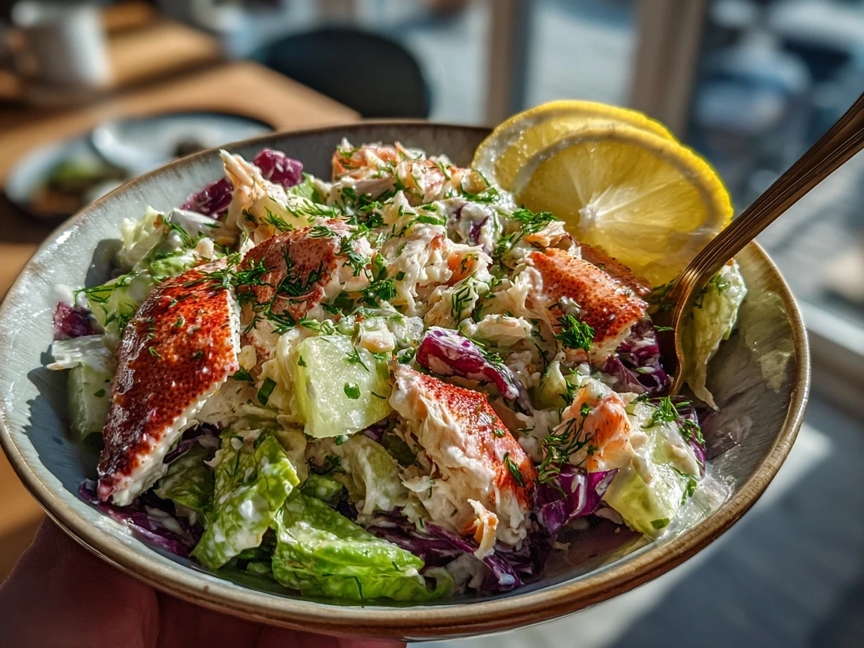 Finished Paleo Crab Louie salad with vibrant fresh ingredients and creamy paleo dressing
