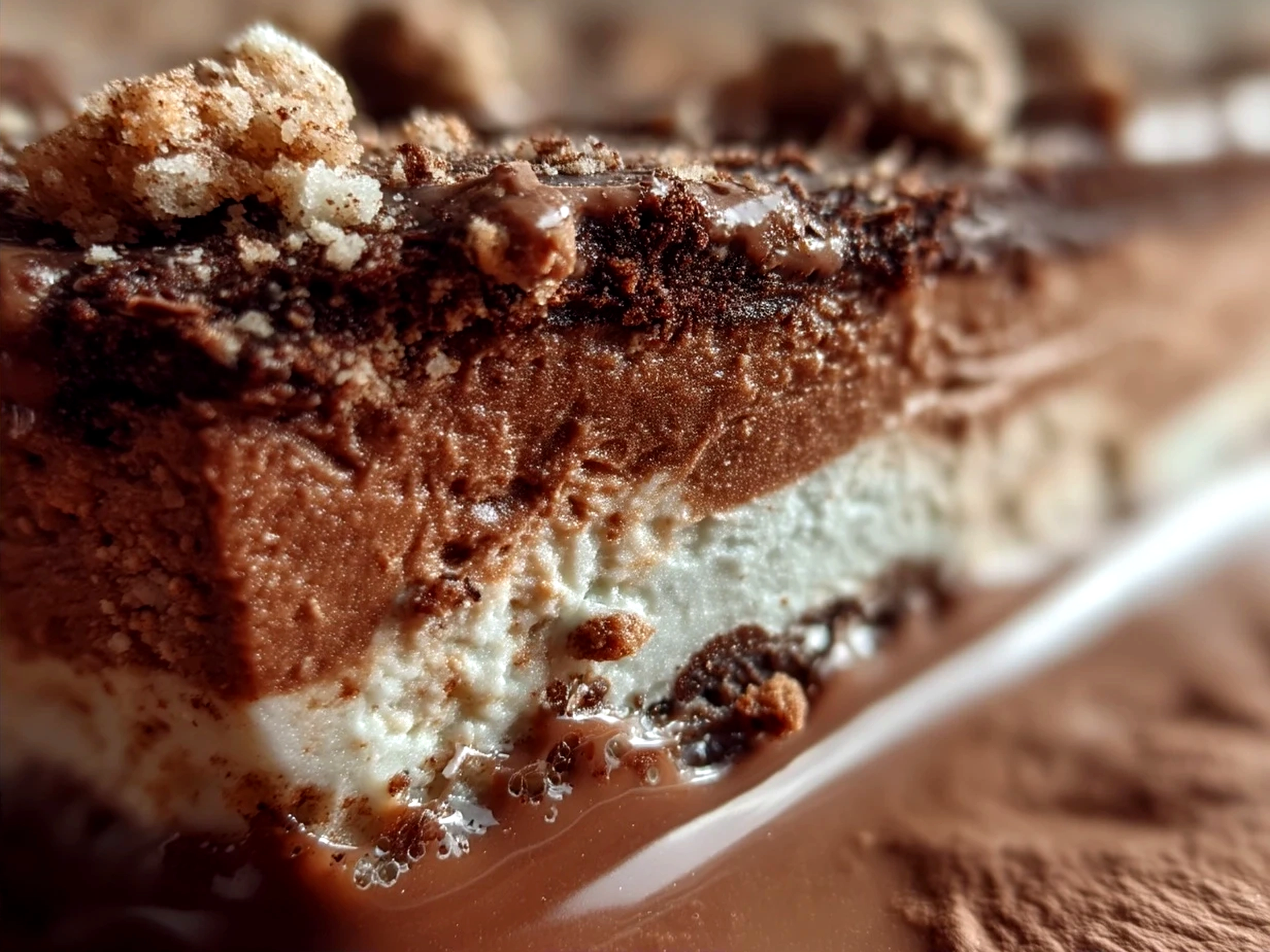 Freshly prepared Peppermint Chocolate Layered Dessert served in glasses, garnished with peppermint candies