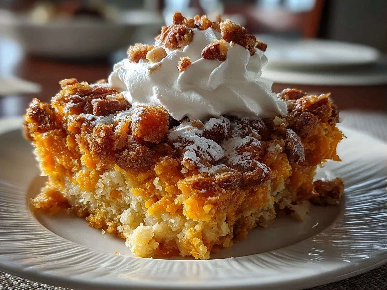 Perfectly baked Southern Maple Sweet Potato Casserole with golden pecan topping