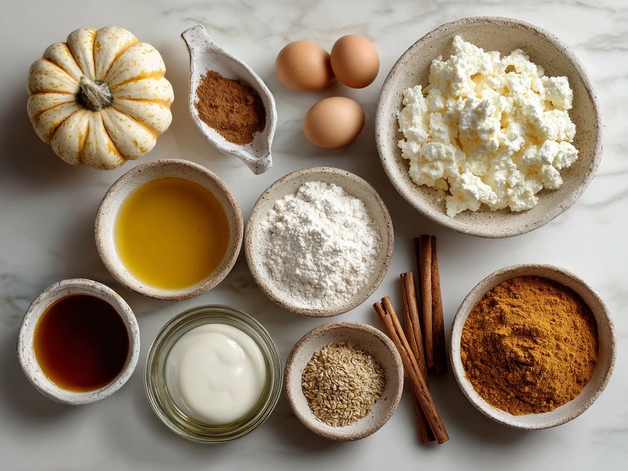 Ingredients for Pumpkin Whipped Feta Dip laid out on a kitchen counter