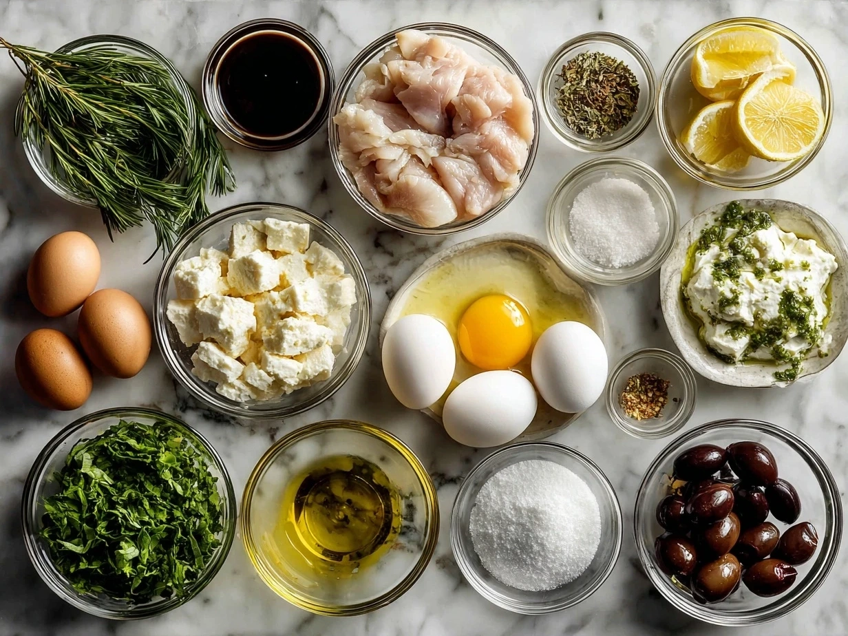 Ingredients for chicken with boursin sauce including chicken breasts, boursin cheese, chicken broth, olive oil, garlic powder, paprika, salt, pepper, and parsley