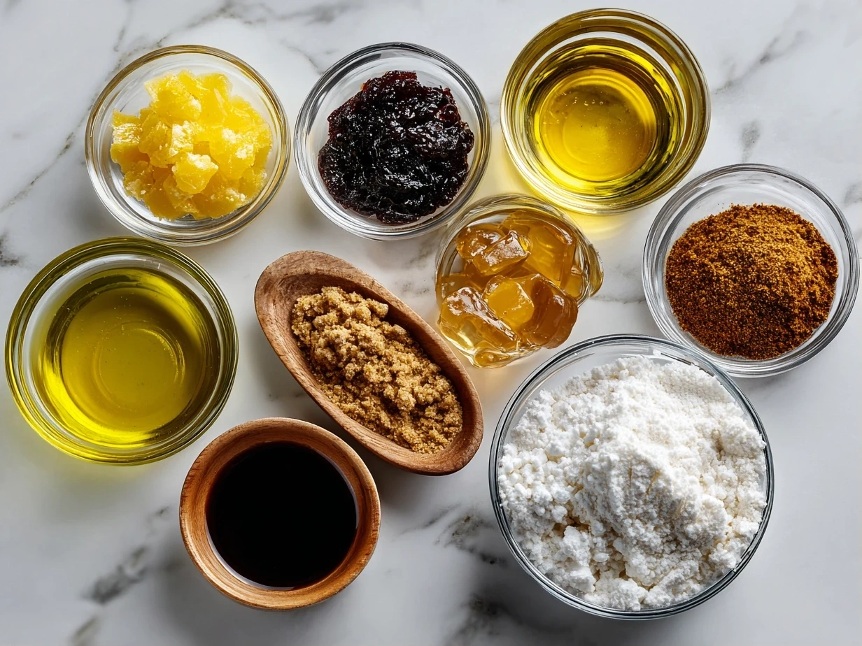 raw ingredients for pineapple cowboy candy on marble