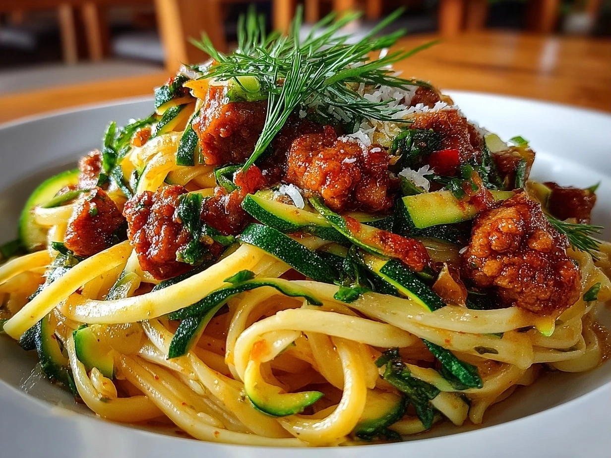 Final plated Sausage and Courgette Pasta ready to serve