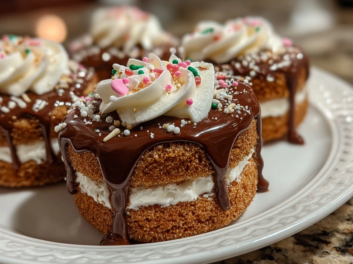 Slight angle close-up of finished homemade Copycat Little Debbie Valentine Cakes with frosting