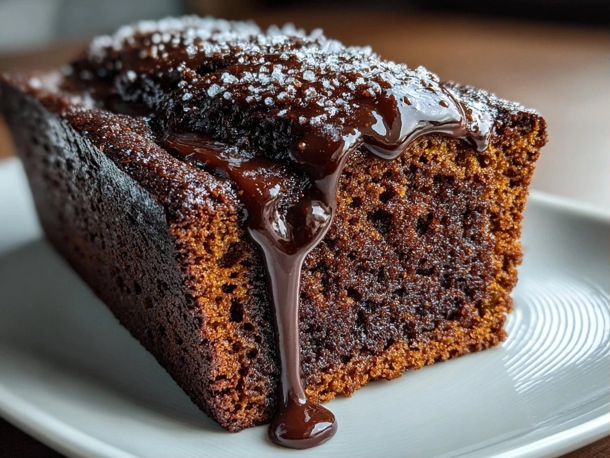 Close-up of the finished Hidden Heart Chocolate Loaf Cake showing the moist texture and heart shape inside