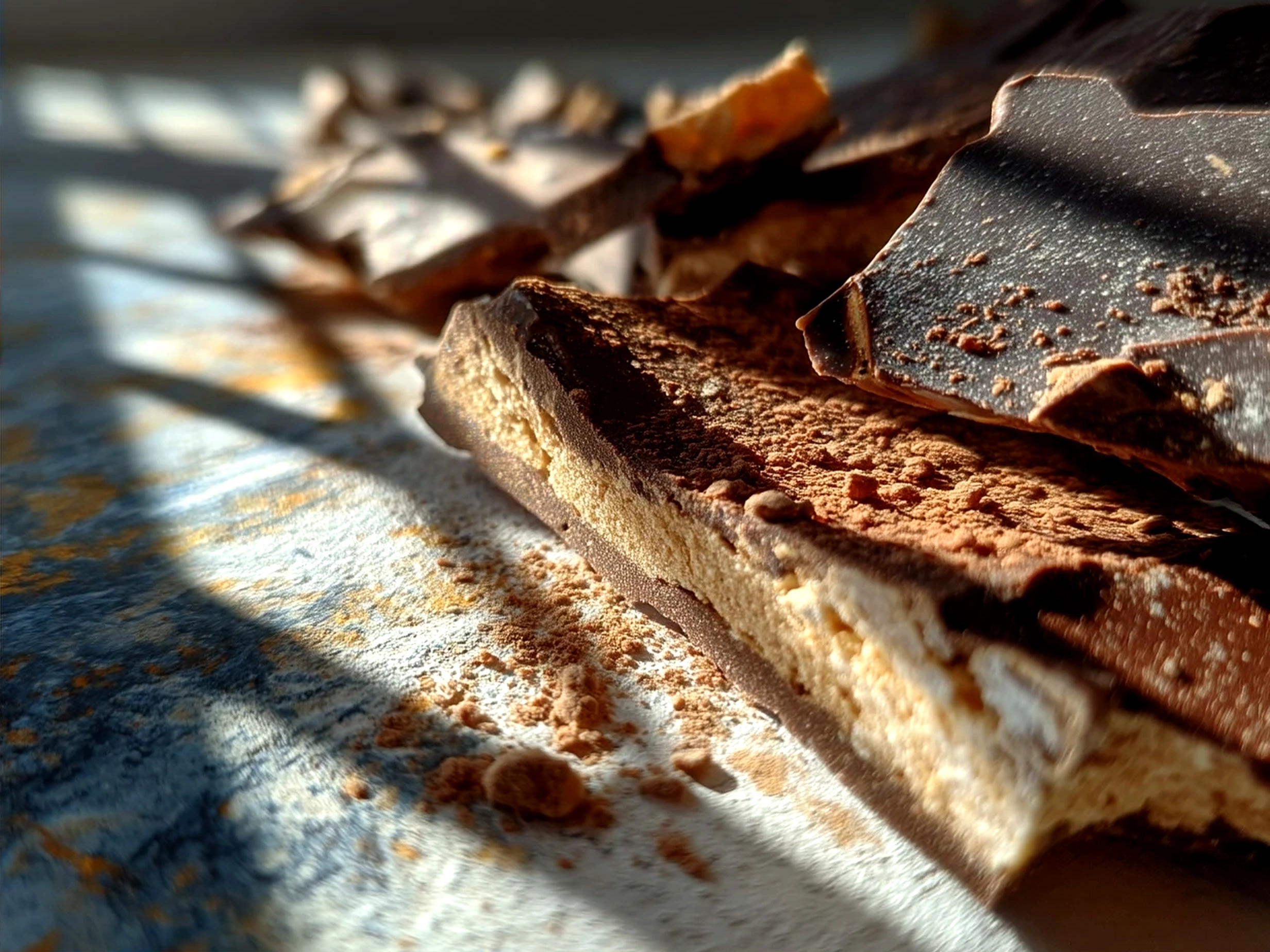 Broken pieces of Smores Bark on a plate ready to be served