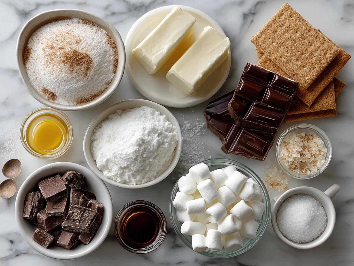 Ingredients for Smores Bark laid out on a table
