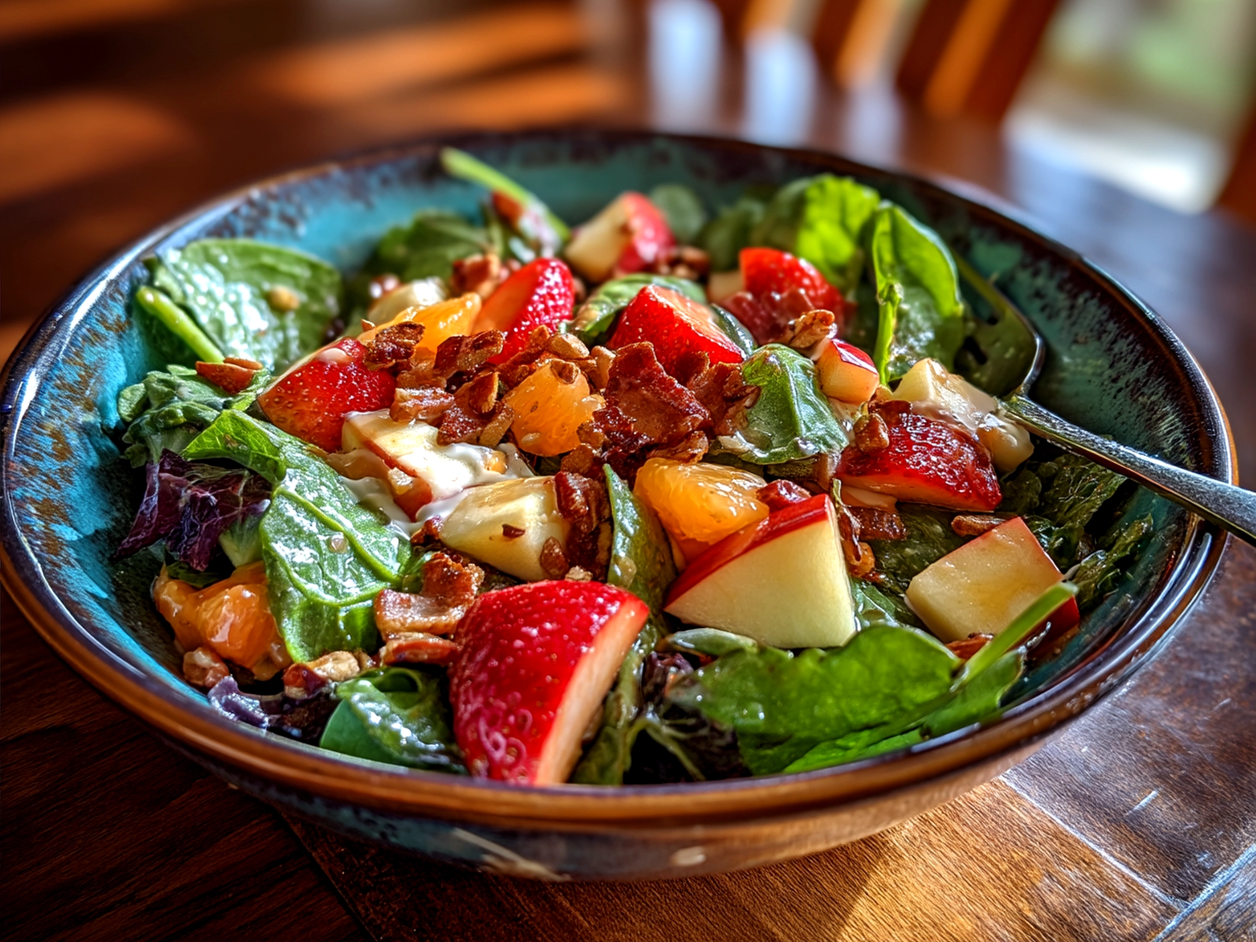 Snicker Apple Salad served in a clear bowl showing layers of apples, marshmallows, nuts, and Snickers pieces