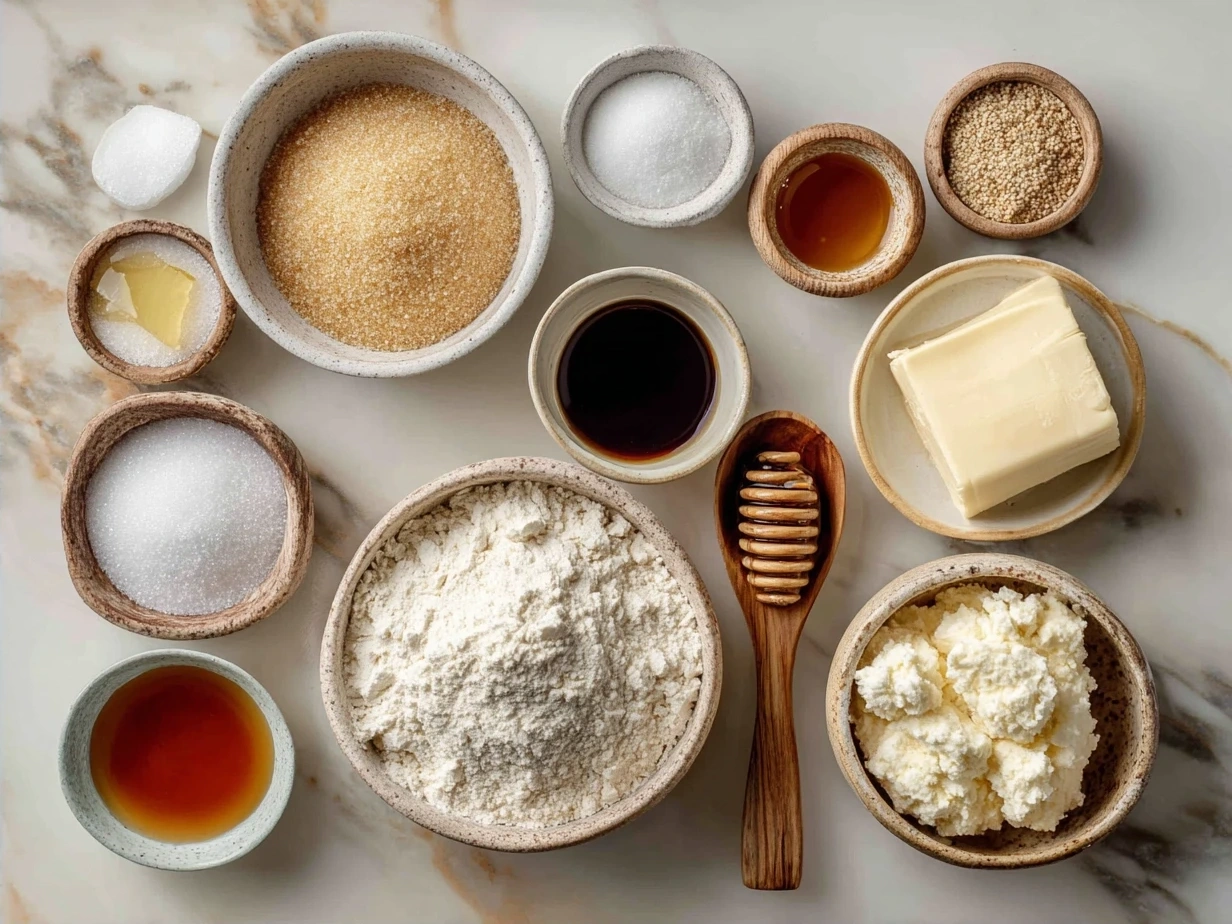Ingredients for Sugar Cookie Cheesecake laid out on kitchen counter