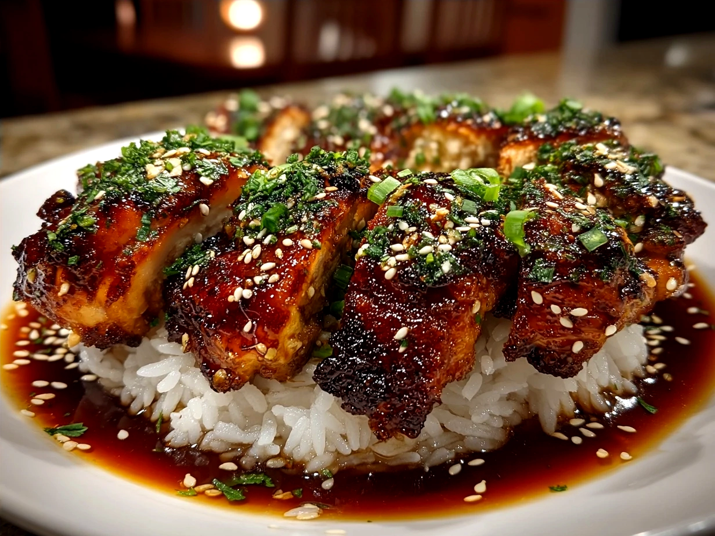 Homemade Teriyaki Sauce glazed grilled chicken served with steamed brown rice and roasted broccoli