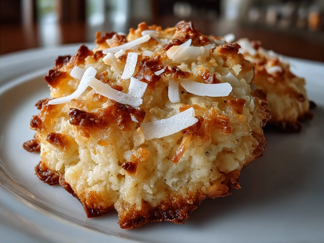 Freshly baked Toasted Coconut Shortbread Cookies served with fresh fruit and milk