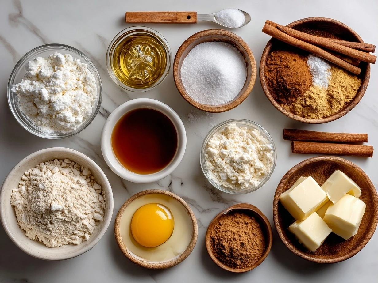 Ingredients for Apple Cider Cookies laid out on marble surface