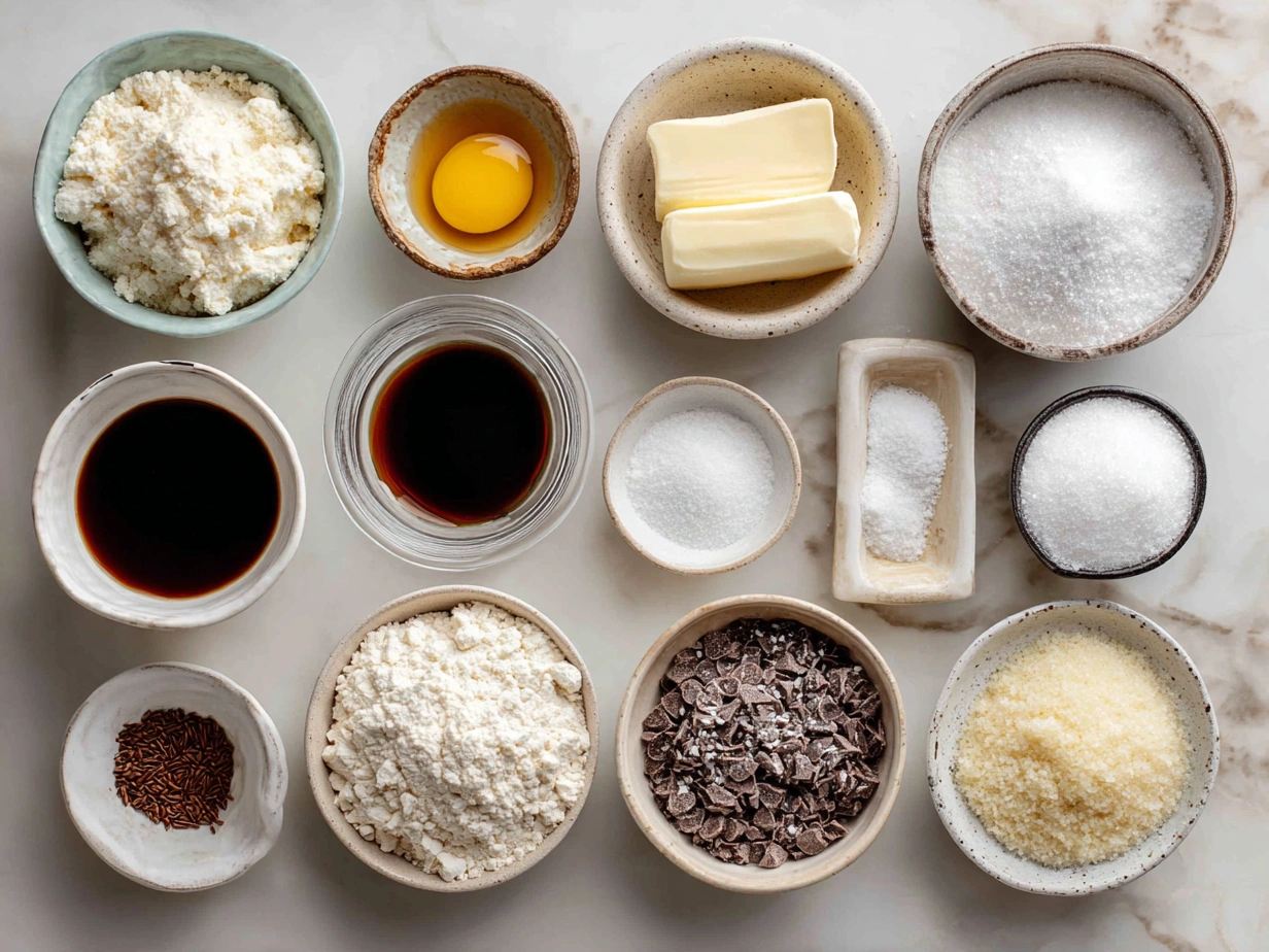 Ingredients for Valentine Sugar Cookies including flour, butter, sugar, and extracts