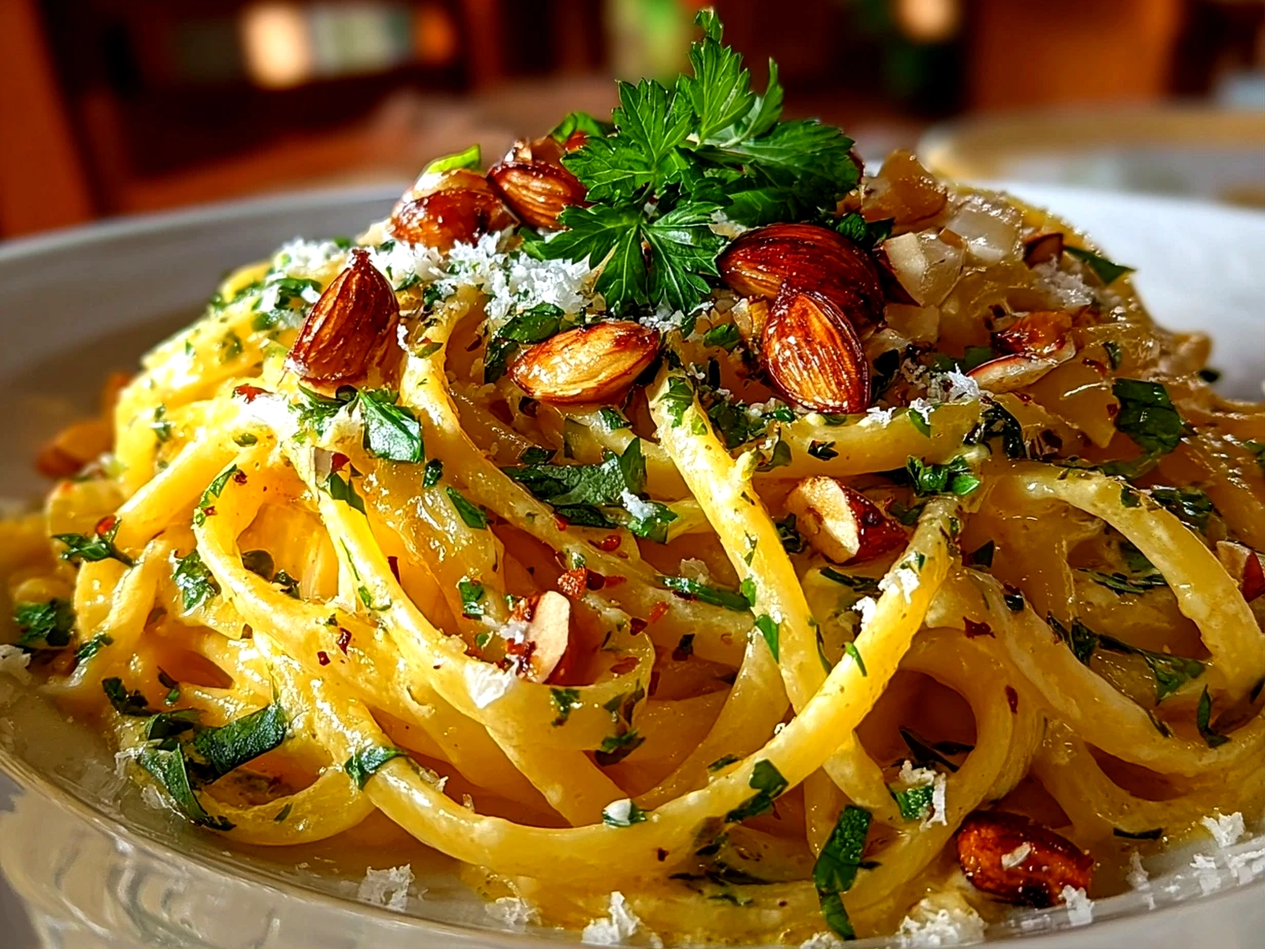 Beautiful creamy roast garlic and lemon pasta sauce plated
