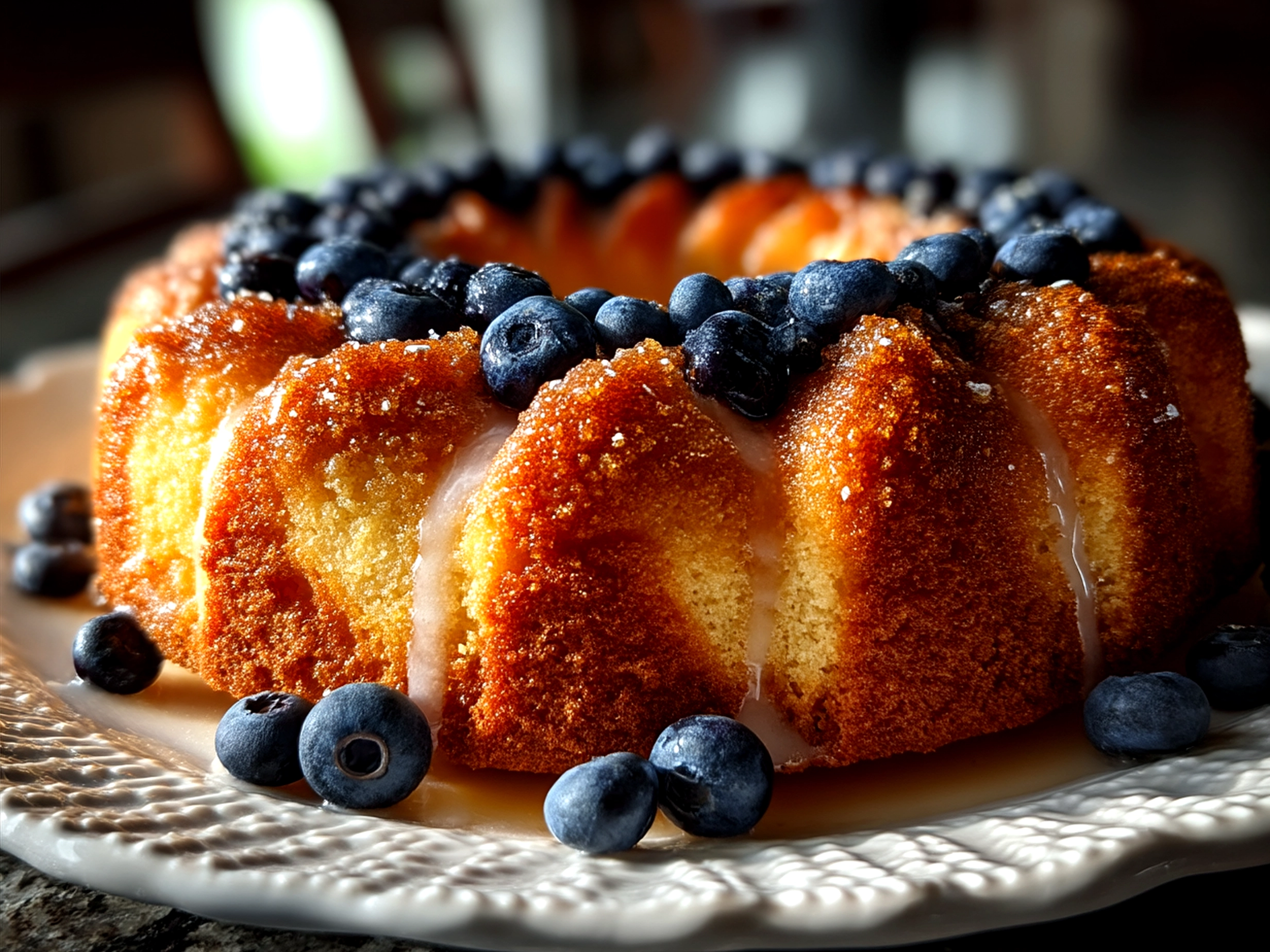 Serving Blueberry Sour Cream Coffee Cake with fresh fruit on the side